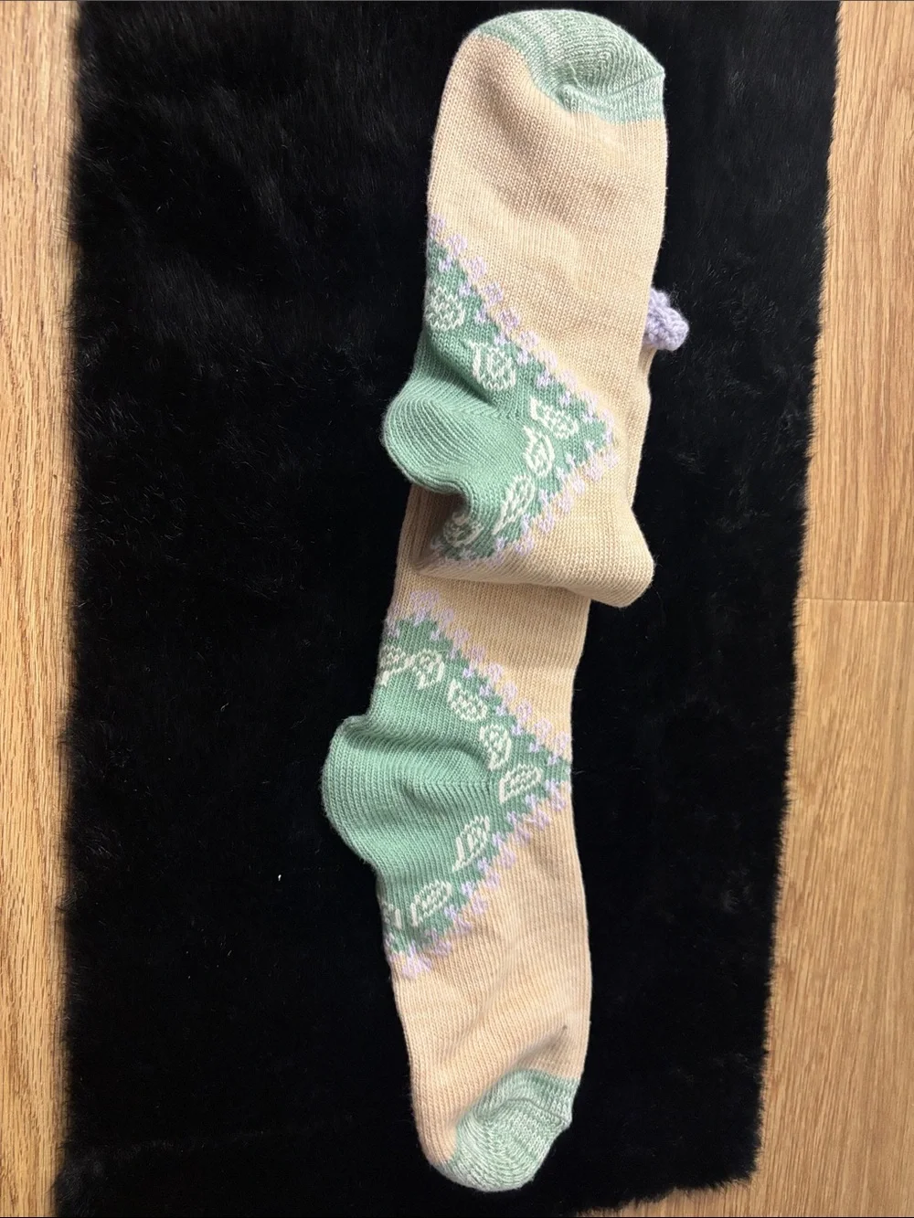 Free People Beige Crew Socks with Mint Green and Lilac Trim